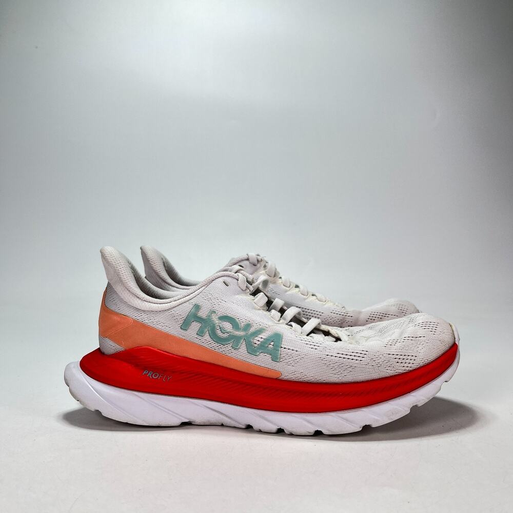 HOKA One One Mach 4 White Fiesta Lace Up Running Shoes 1113529 WFS Women's Sz 6B